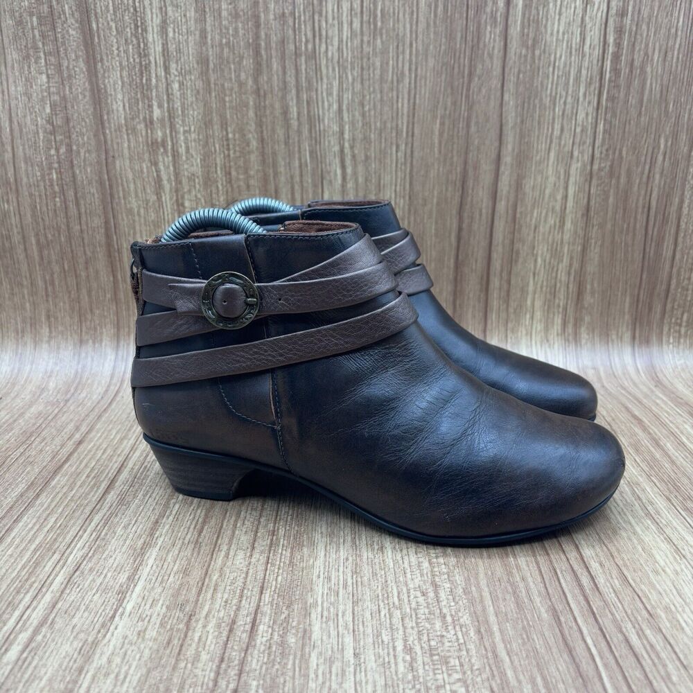 Taos Womens Sz 7 Bolero Ankle Boot Bootie Brown Leather 3 Bronze Straps‎ Buckle
